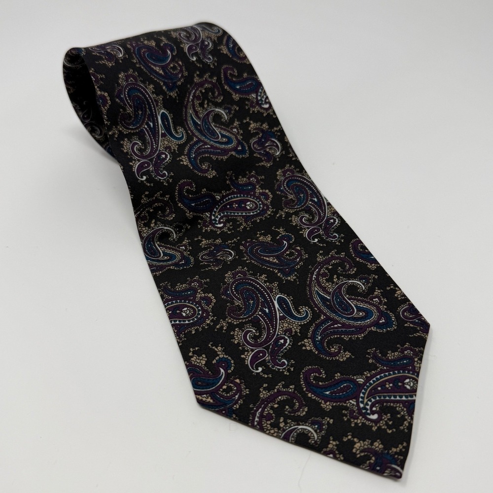 Mens Paisley Necktie Navy Blue Purple Teal Gold Classic Formal Silk Blend Preppy